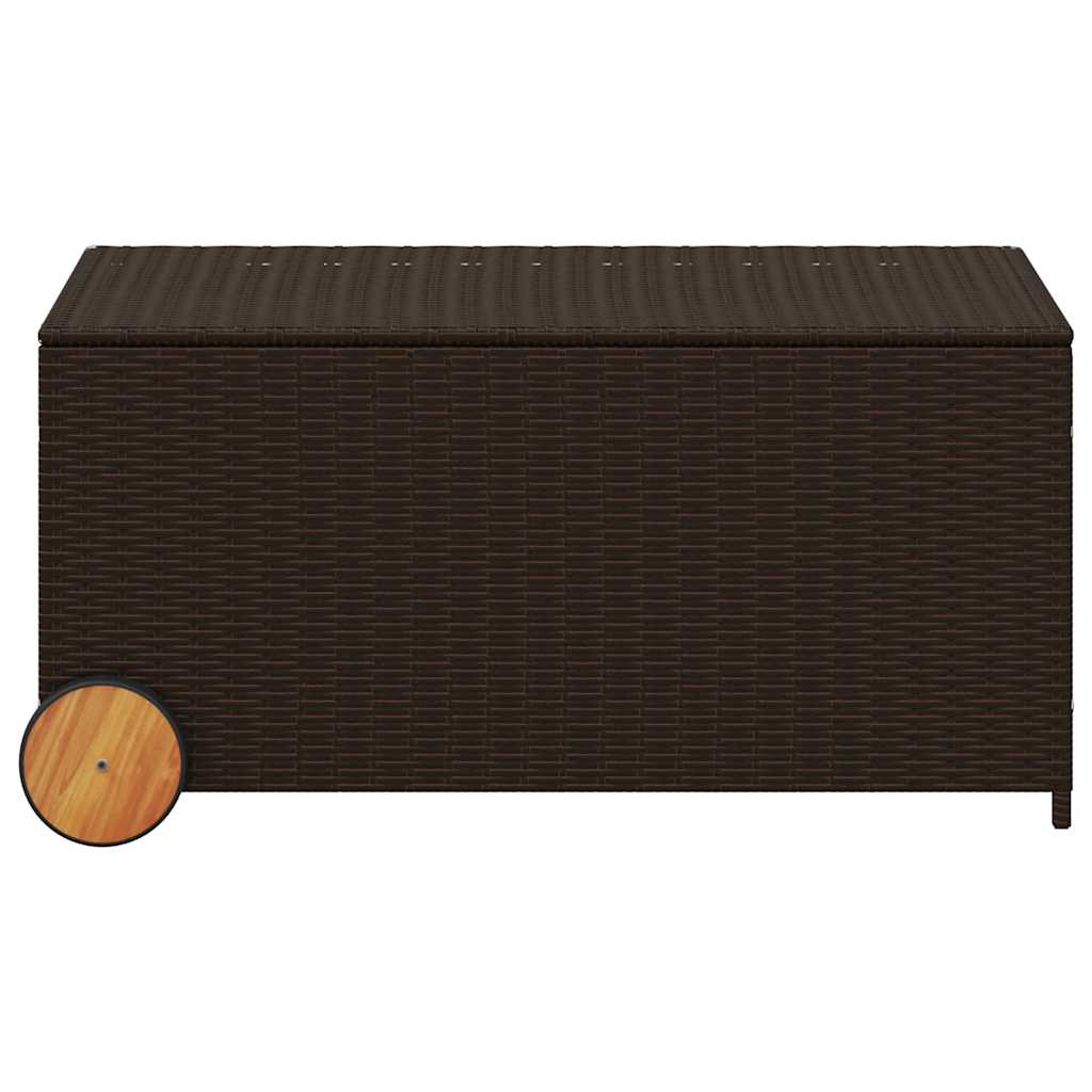 Garden Storage Box with Wheels Brown 190L Poly Rattan